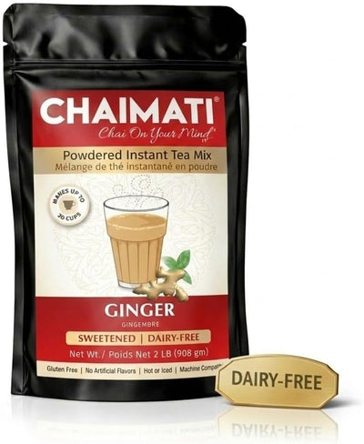 Chaimati Ginger Dairy-Free Chai Mix, 2 LB (908 gm) | Sweetened, Vegan, Gluten Free | Instant Powdered Tea, Makes 30 Cups | Natural Adrak Ginger Flavor | No Artificial Flavors | Ready in Seconds | Hot or Iced