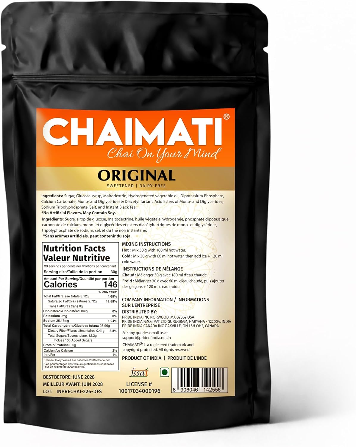 Chaimati Original Dairy-Free Instant Chai Mix, 2 LB (908 gm) | Sweetened, Vegan Friendly, Gluten Free | Powdered Tea, Makes 30 Cups | No Artificial Flavors | Ready in Seconds | Hot or Iced