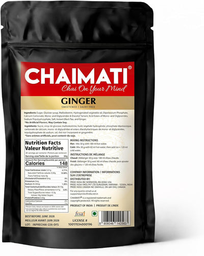 Chaimati Ginger Dairy-Free Chai Mix, 2 LB (908 gm) | Sweetened, Vegan, Gluten Free | Instant Powdered Tea, Makes 30 Cups | Natural Adrak Ginger Flavor | No Artificial Flavors | Ready in Seconds | Hot or Iced