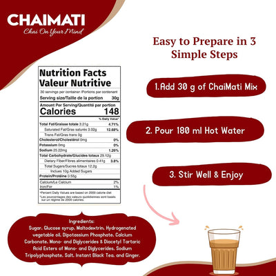 Chaimati Ginger Dairy-Free Chai Mix, 2 LB (908 gm) | Sweetened, Vegan, Gluten Free | Instant Powdered Tea, Makes 30 Cups | Natural Adrak Ginger Flavor | No Artificial Flavors | Ready in Seconds | Hot or Iced