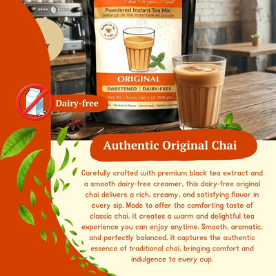 Chaimati Original Dairy-Free Instant Chai Mix, 2 LB (908 gm) | Sweetened, Vegan Friendly, Gluten Free | Powdered Tea, Makes 30 Cups | No Artificial Flavors | Ready in Seconds | Hot or Iced