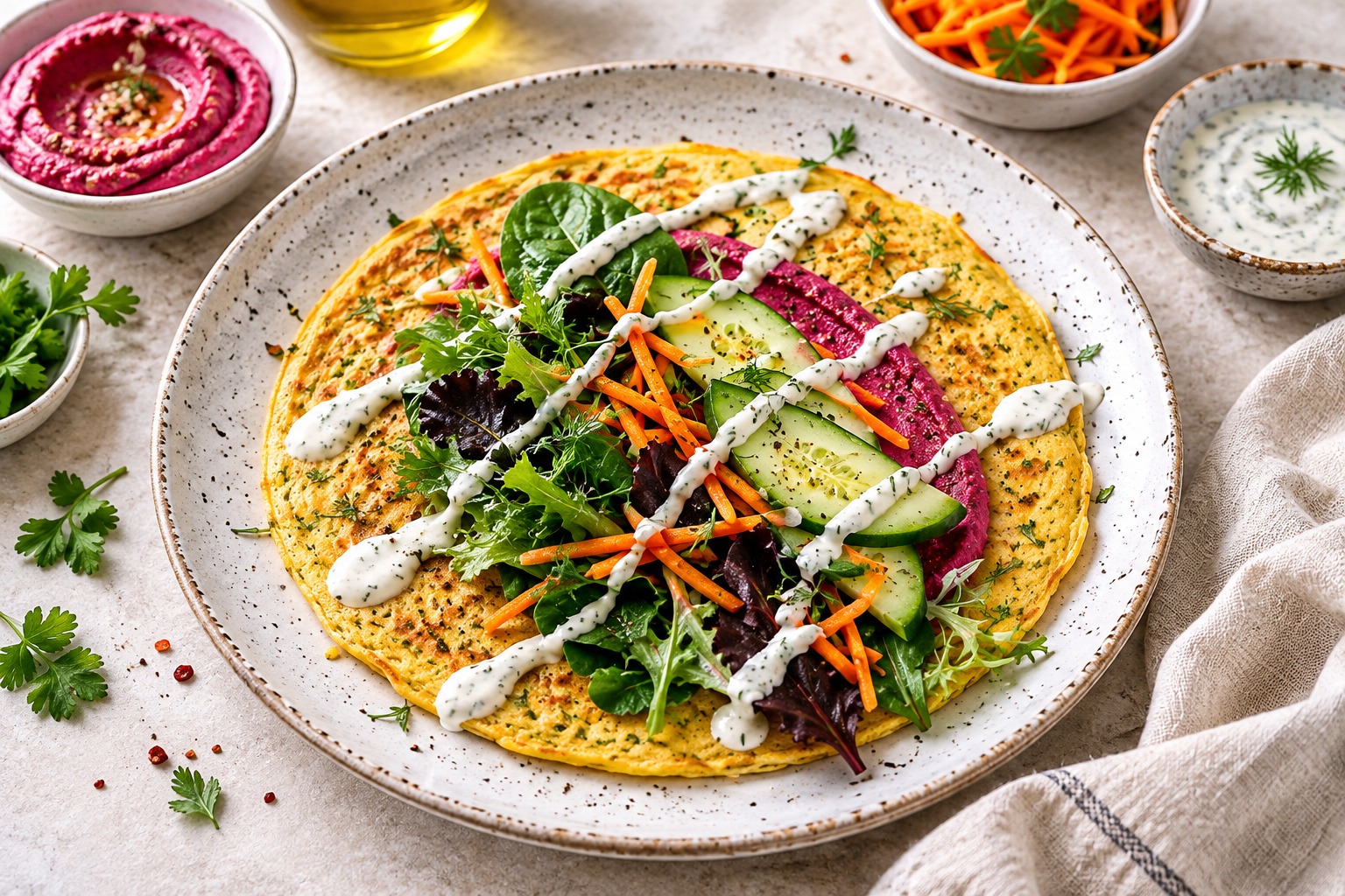 Savory chickpea flour crepes made with garbanzo bean flour