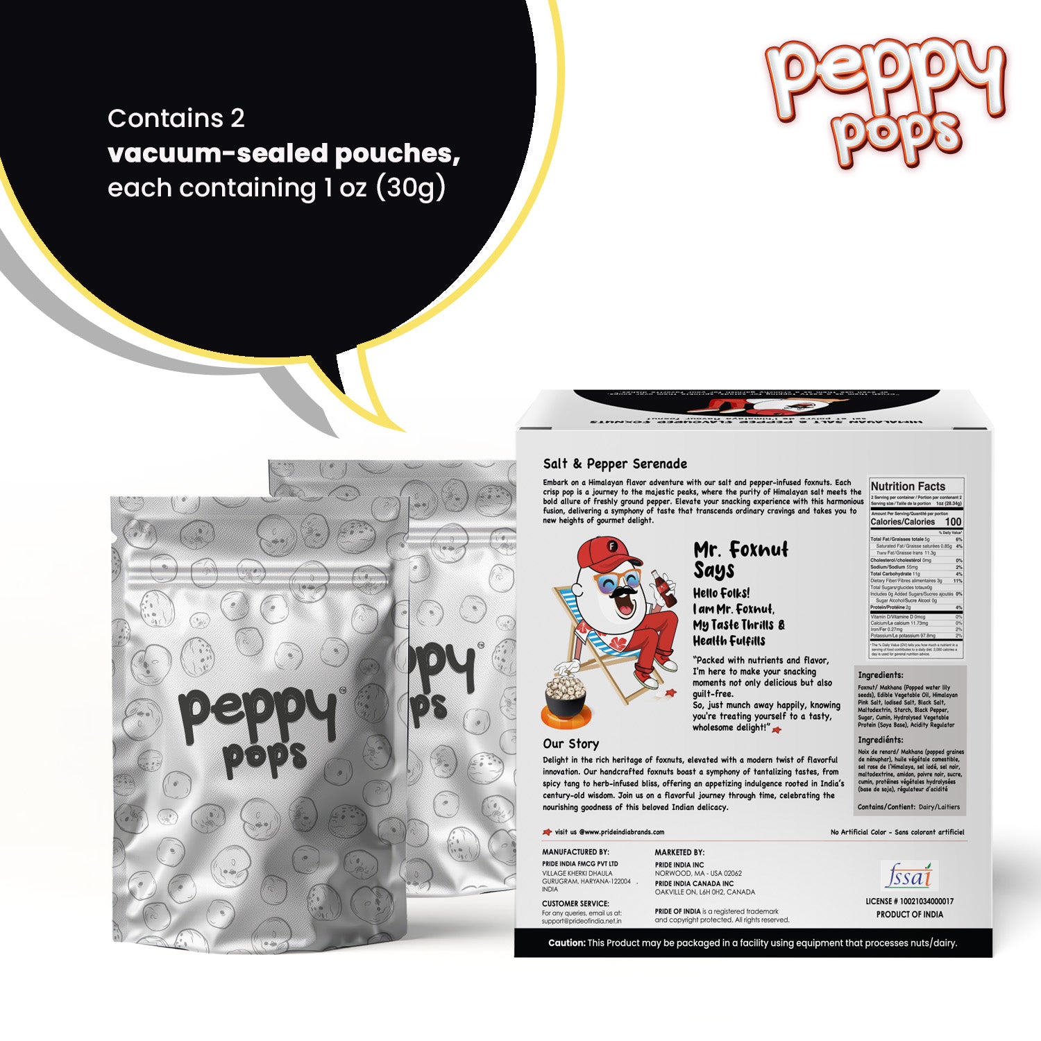 PEPPY POPS HIMALAYAN SALT & PEPPER ROASTED FOXNUTS - Pride Of India