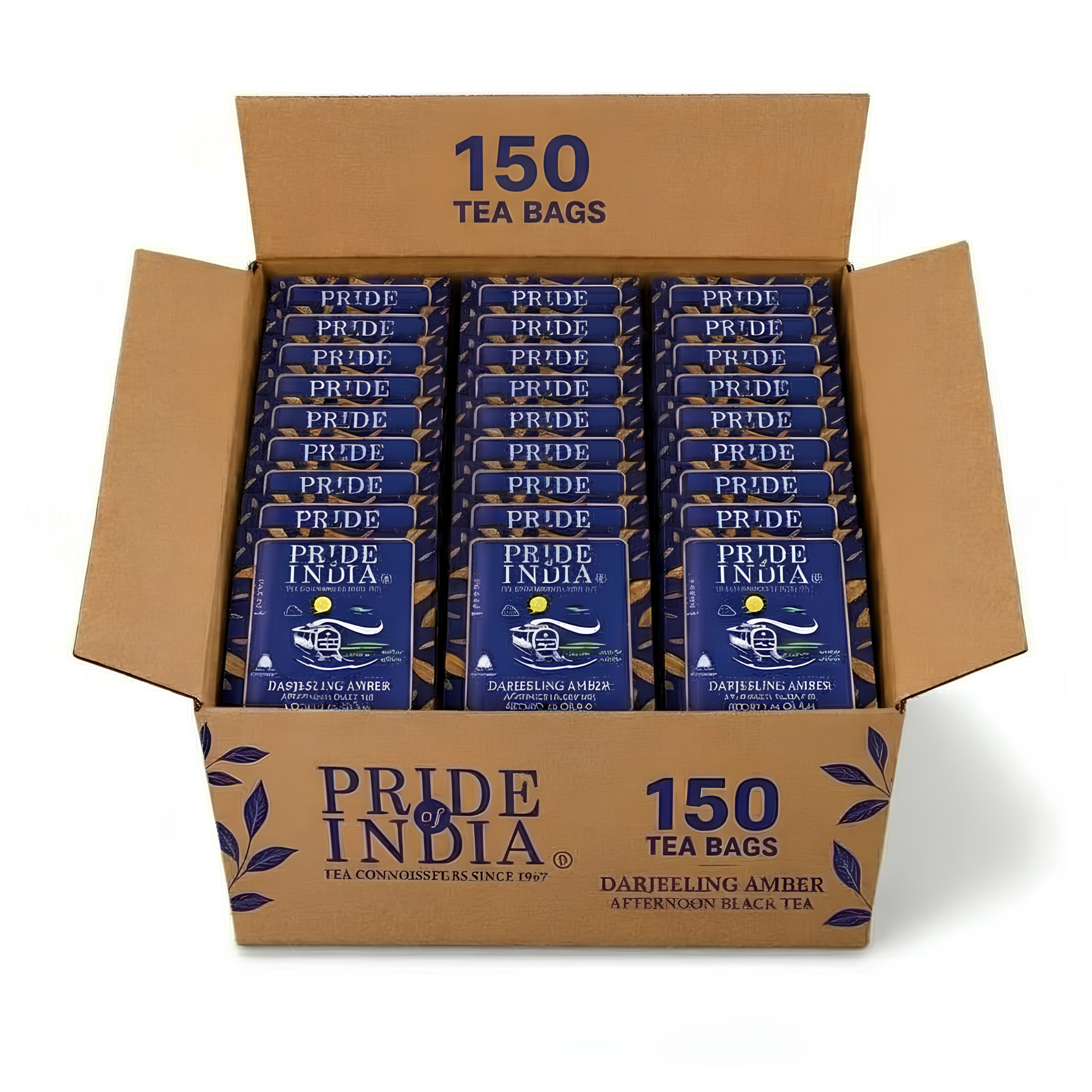 Pride of India Darjeeling Amber Black Tea - 150 Individually Wrapped Full Leaf Pyramid Tea Bags | Bulk Pack for Food Service, Restaurants, Cafes, Hotels, Offices & Daily Tea Drinkers