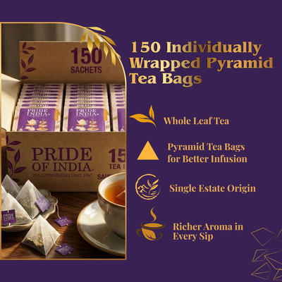 Pride of India Sauvignon Crème Oolong Tea - 150 Individually Wrapped Full Leaf Pyramid Tea Bags | Peach Oolong Tea Bulk Pack for Food Service, Cafes, Hotels, Offices & Daily Tea Drinkers