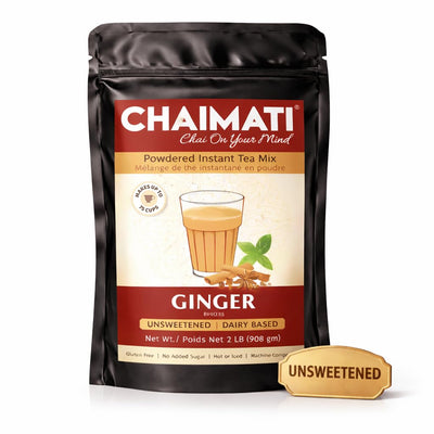 Chaimati Unsweetened Ginger Chai Mix, 2 LB (908 gm) | No Added Sugar, Gluten Free, Dairy Based | Instant Powdered Tea, Makes 75 Cups | Natural Ginger Flavor | Ready in Seconds | Ht or Iced