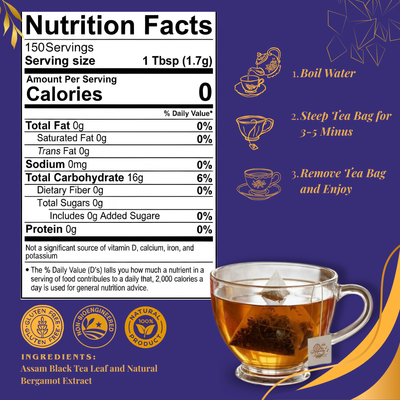 Pride of India Earl Grey Black Tea - 150 Individually Wrapped Full Leaf Pyramid Tea Bags | Bergamot Black Tea Bulk Pack for Food Service, Cafes, Hotels, Offices & Daily Tea Drinkers