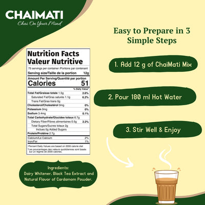 Chaimati Unsweetened Cardamom Chai Mix, 2 LB (908 gm) | No Added Sugar, Gluten Free, Dairy Based | Instant Powdered Tea, Makes 75 Cups | Natural Cardamom Flavor | Ready in Seconds | Hot or Iced