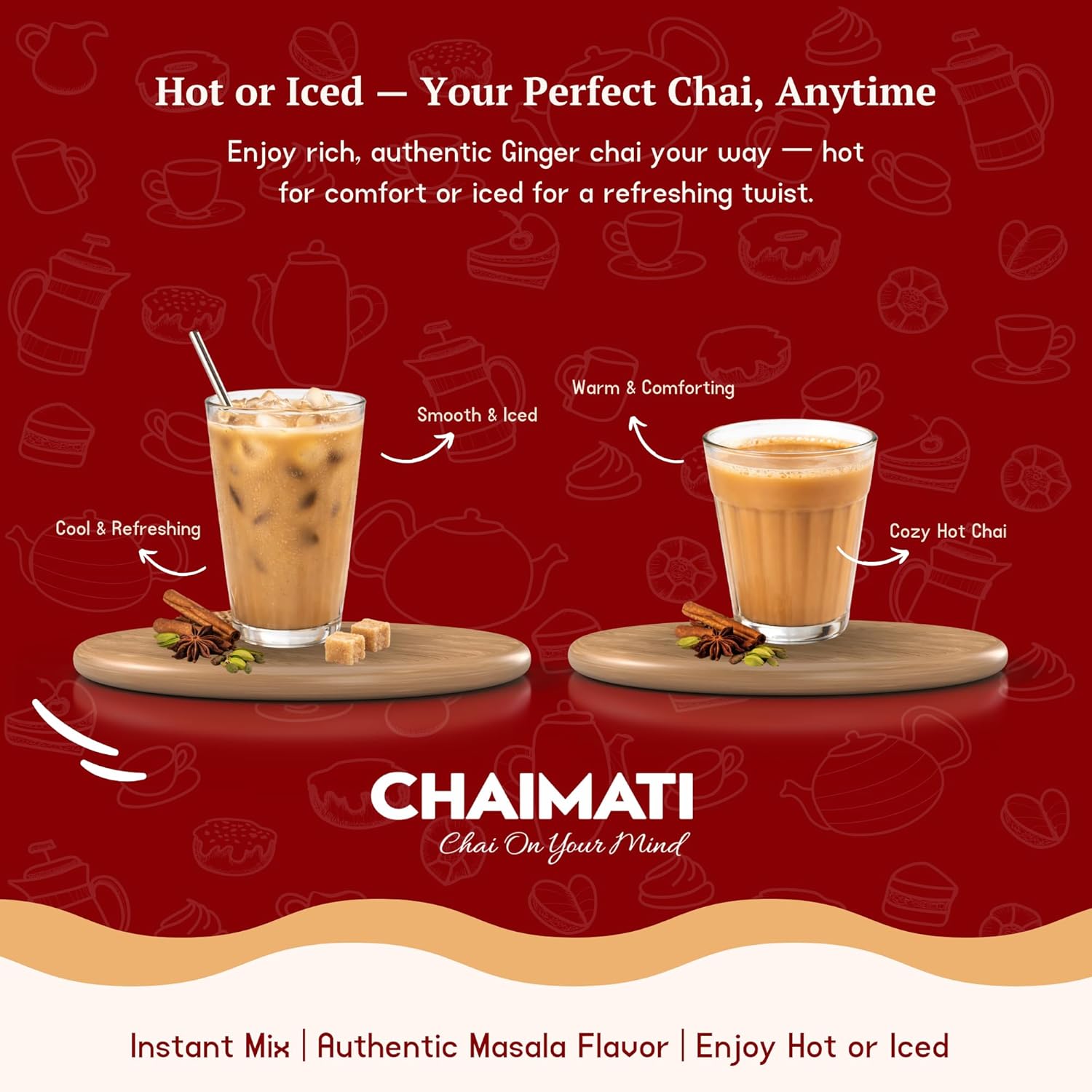 Chaimati Ginger Dairy-Free Chai Mix, 2 LB (908 gm) | Sweetened, Vegan, Gluten Free | Instant Powdered Tea, Makes 30 Cups | Natural Adrak Ginger Flavor | No Artificial Flavors | Ready in Seconds | Hot or Iced
