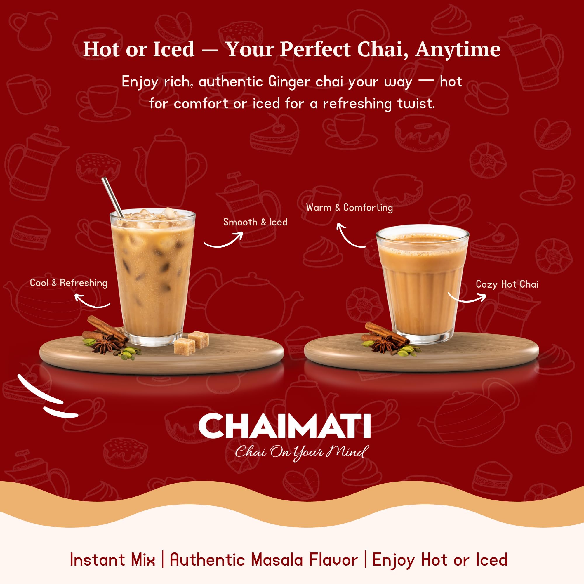 Chaimati Unsweetened Ginger Chai Mix, 2 LB (908 gm) | No Added Sugar, Gluten Free, Dairy Based | Instant Powdered Tea, Makes 75 Cups | Natural Ginger Flavor | Ready in Seconds | Ht or Iced