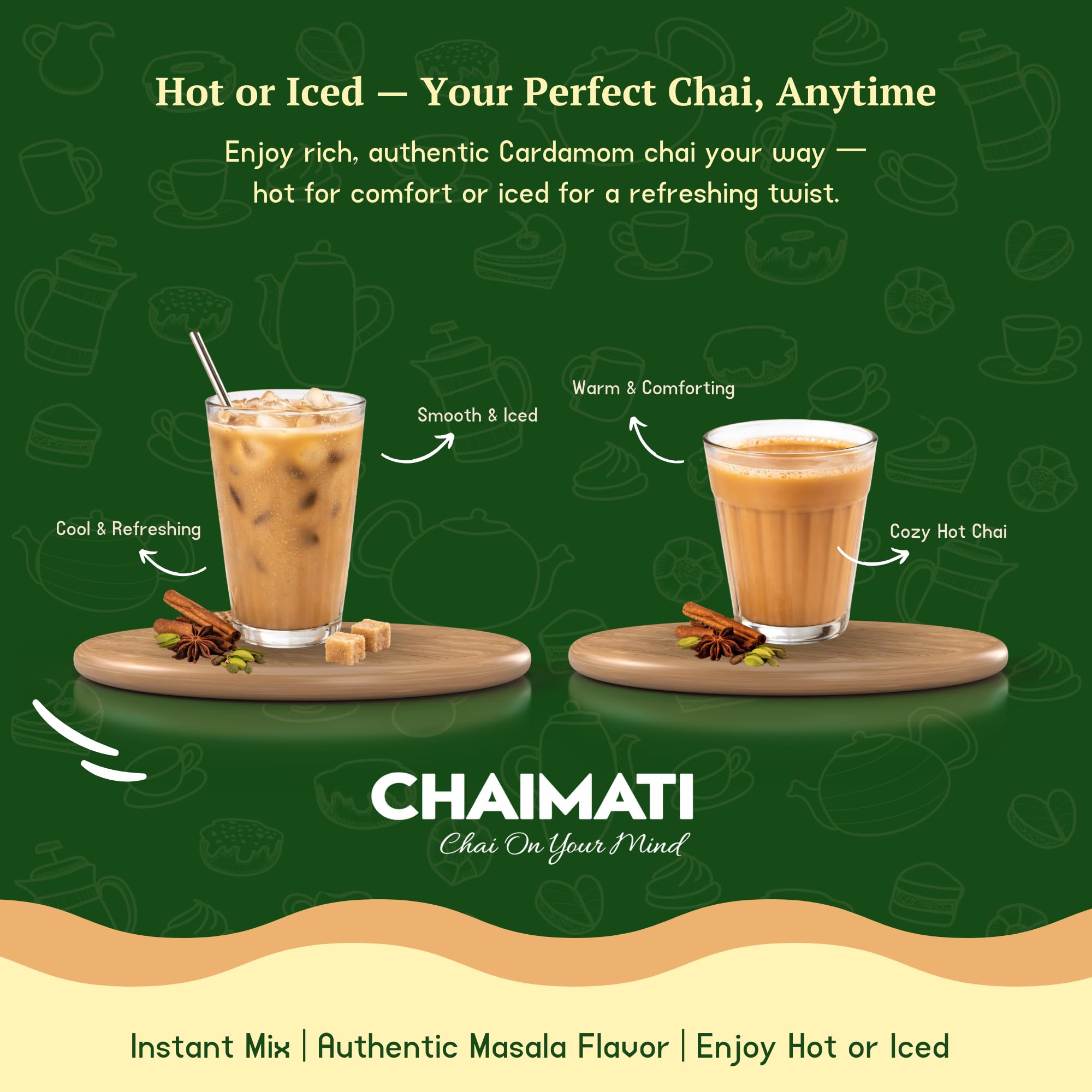Chaimati Cardamom Dairy-Free Chai Mix, 2 LB (908 gm) | Sweetened, Vegan, Gluten Free, No Artificial Flavors | Instant Powdered Tea, Makes 30 Cups | Elaichi Flavor | Ready in Seconds | Hot or Iced