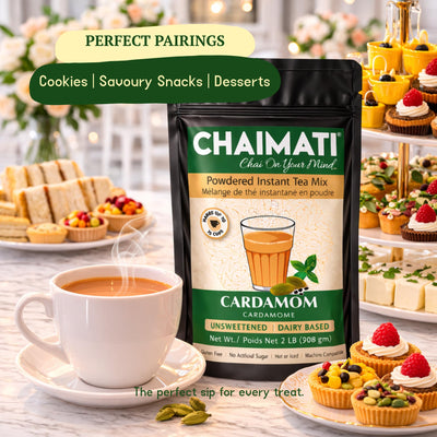 Chaimati Unsweetened Cardamom Chai Mix, 2 LB (908 gm) | No Added Sugar, Gluten Free, Dairy Based | Instant Powdered Tea, Makes 75 Cups | Natural Cardamom Flavor | Ready in Seconds | Hot or Iced