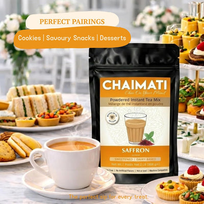 Chaimati Saffron Instant Tea Mix, 2 LB (908 gm) | Powdered Chai, Makes 50 Cups, Ready in Seconds | Sweetened, Dairy Based, Gluten Free | Natural Saffron Flavor | No Artificial Flavors | Hot or Iced