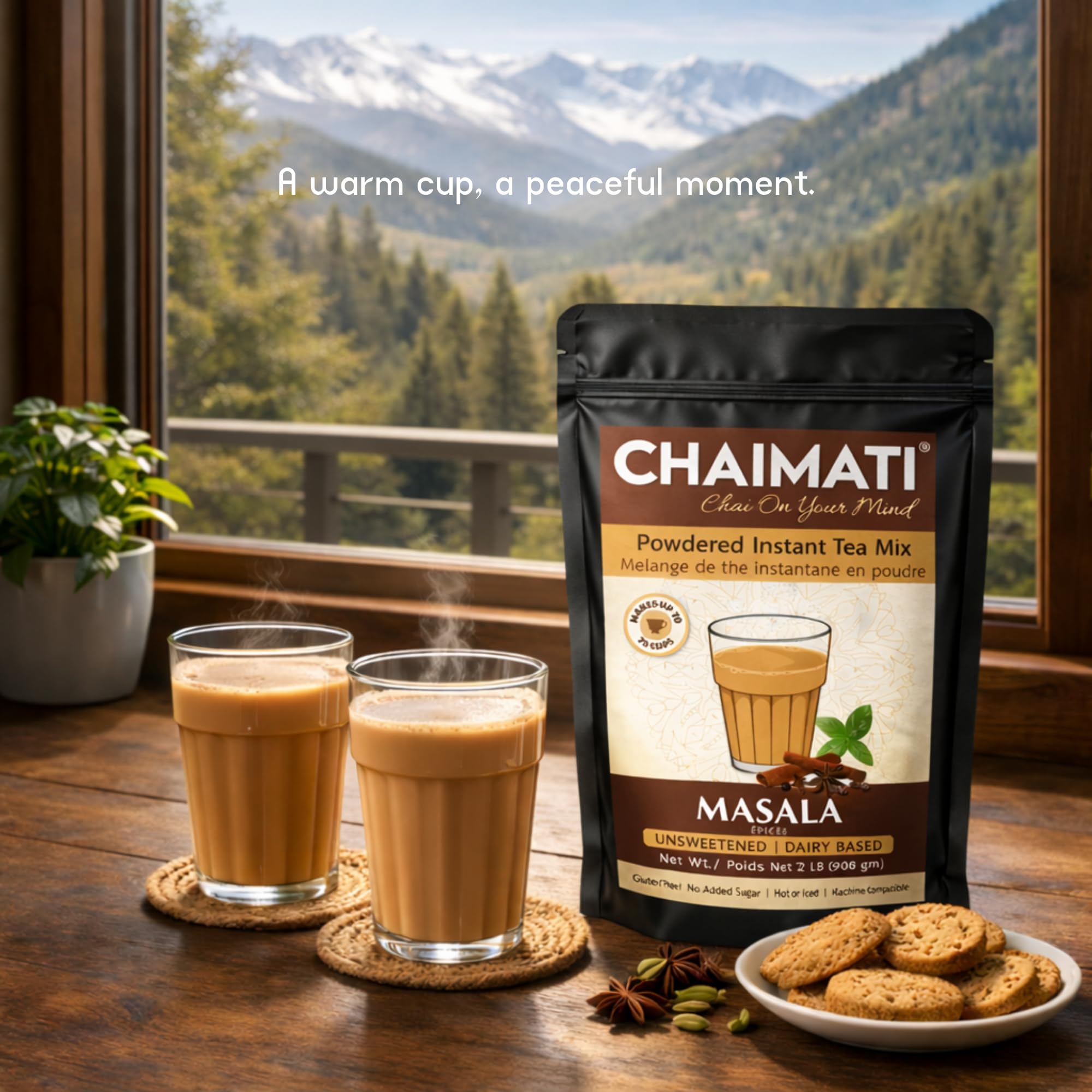 Chaimati Unsweetened Masala Chai Mix, 2 LB (908 gm) | No Added Sugar, Gluten Free, Dairy Based | Instant Powdered Tea, Makes 75 Cups | Cinnamon, Ginger, Cardamom | Ready in Seconds | Hot or Iced