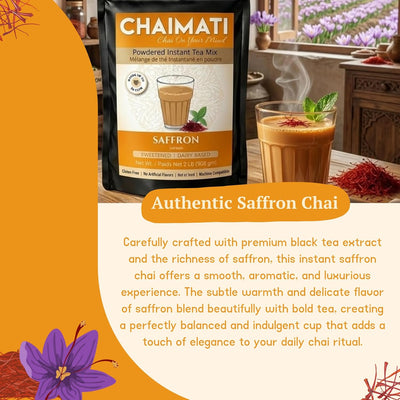 Chaimati Saffron Instant Tea Mix, 2 LB (908 gm) | Powdered Chai, Makes 50 Cups, Ready in Seconds | Sweetened, Dairy Based, Gluten Free | Natural Saffron Flavor | No Artificial Flavors | Hot or Iced